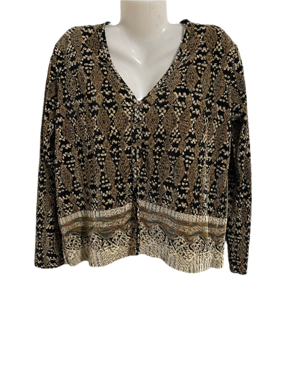 Vintage Black & Gold Patterned V-Neck Cardigan Top - Picture 2 of 6